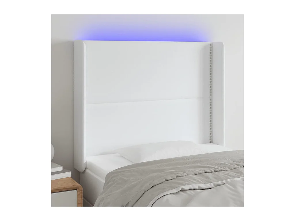 Tête de Lit | Panneau de tête pour lit Moderne à LED Blanc 93x16x118/128 cm Similicuir
