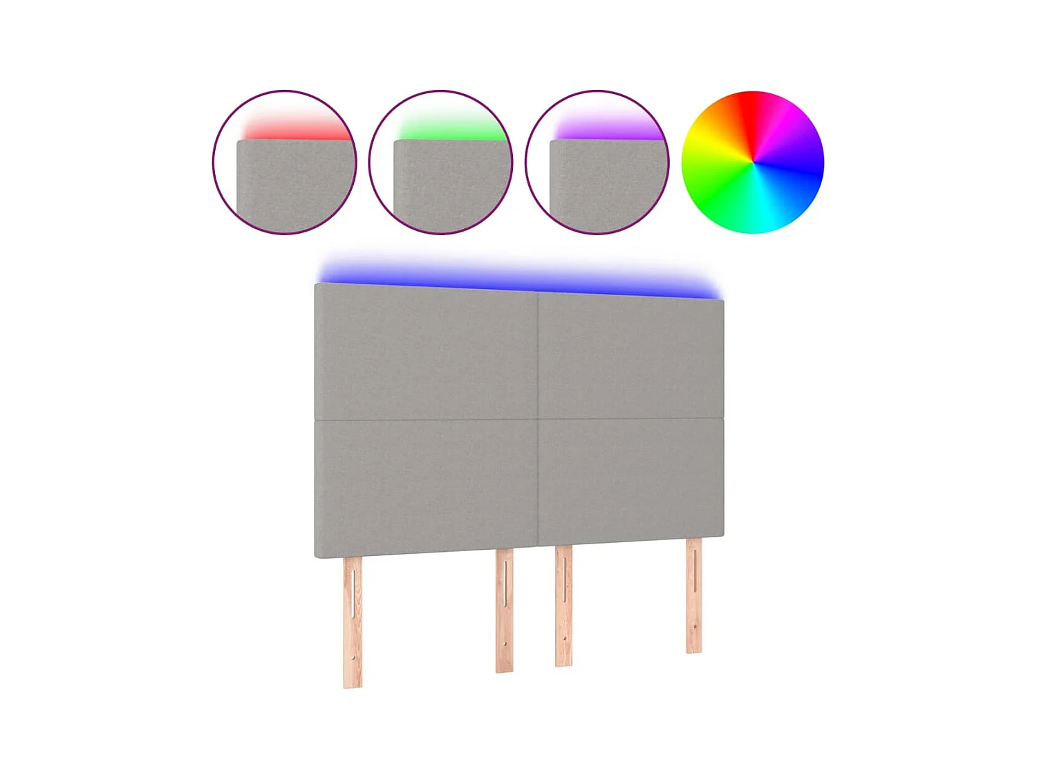 Cabecero | Cabezal de Cama | Mueble cabecero con luces LED tela gris claro 144x5x118/128 cm