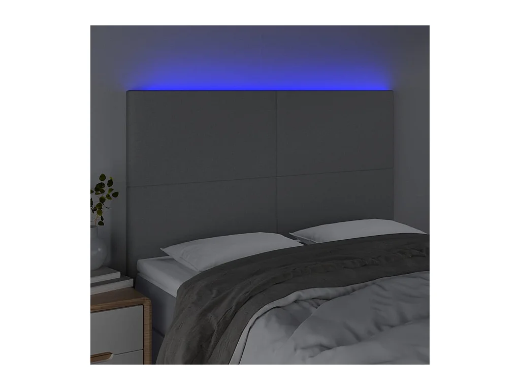 Cabecero | Cabezal de Cama | Mueble cabecero con luces LED tela gris claro 144x5x118/128 cm
