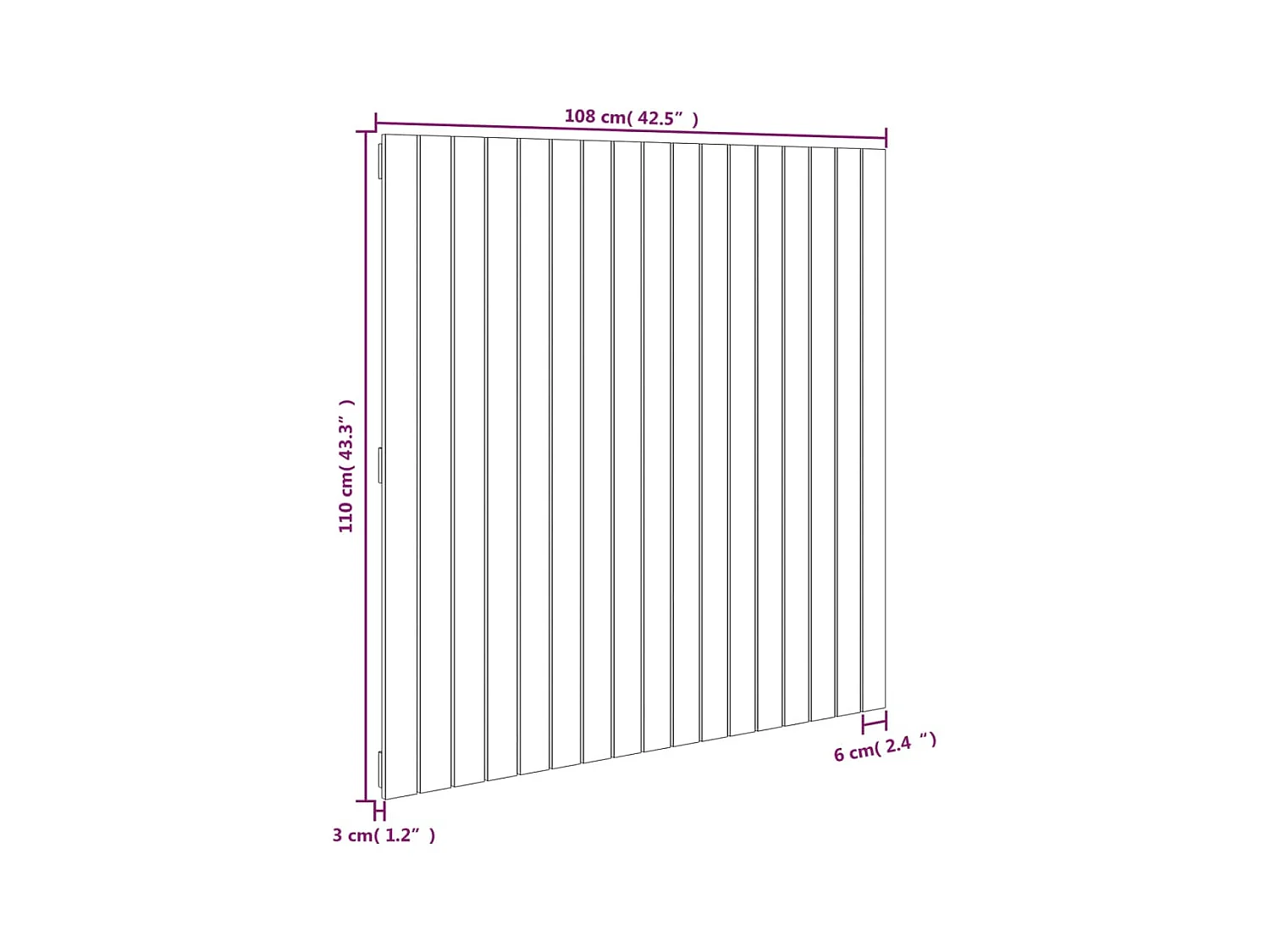 Cabecero de Cama | Cabezal de cama | Mueble de cabecero de pared madera maciza pino blanco 108x3x110cm