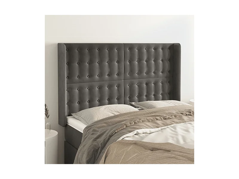 Tête de Lit | Panneau de tête pour lit Moderne avec oreilles Gris foncé 147x16x118/128 cm Velours