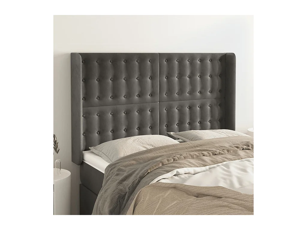 Tête de Lit | Panneau de tête pour lit Moderne avec oreilles Gris foncé 147x16x118/128 cm Velours
