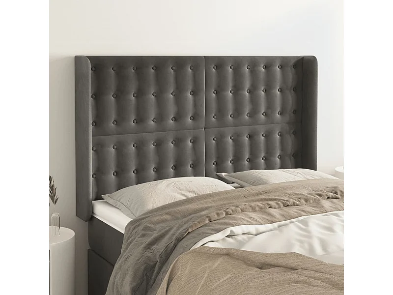 Tête de Lit | Panneau de tête pour lit Moderne avec oreilles Gris foncé 147x16x118/128 cm Velours