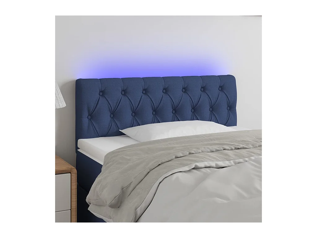 Mueble cabecero | Cabezal de cama | Cabecero con LED de tela azul 90x7x78/88 cm