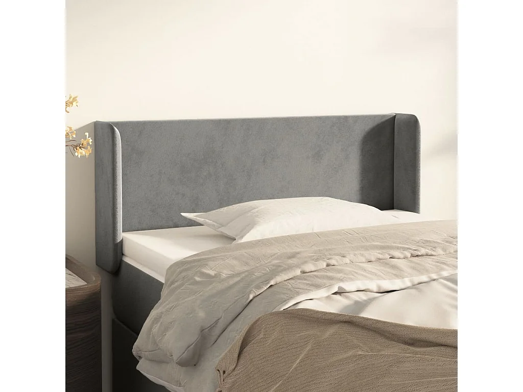 Tête de Lit | Panneau de tête pour lit Moderne avec oreilles Gris clair 93x16x78/88 cm Velours