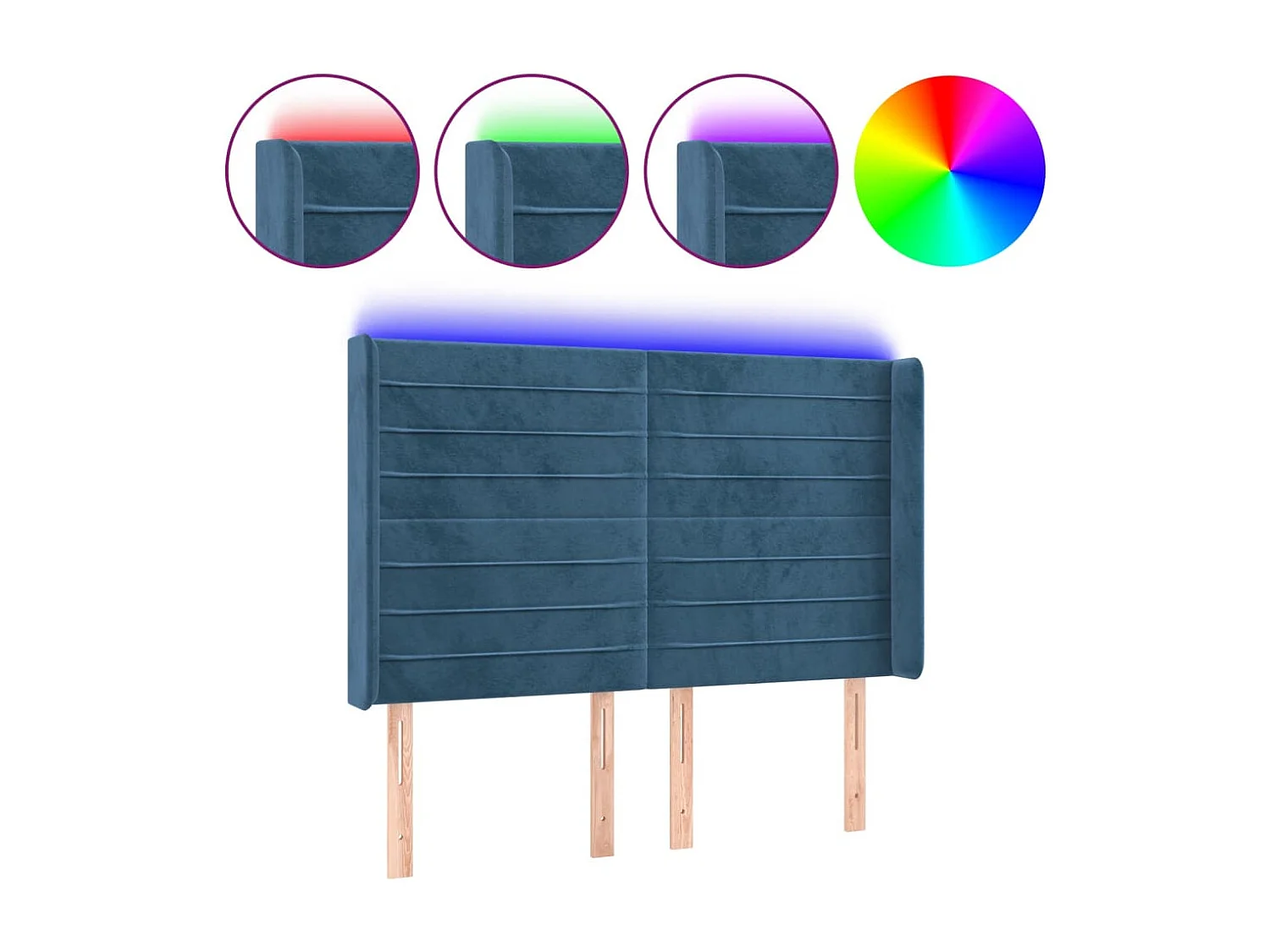 Tête de Lit | Panneau de tête pour lit Moderne à LED Bleu foncé 147x16x118/128 cm Velours