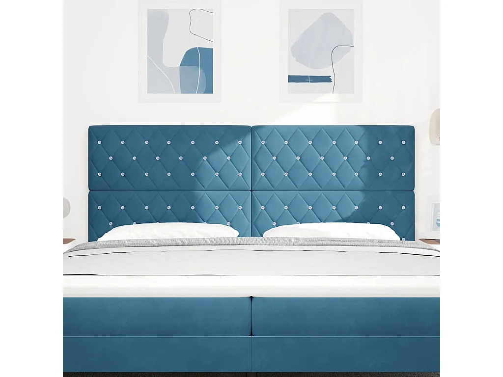 Tête de Lit | Panneau de tête pour lit Moderne en Velours Argyle Manuel Bleu foncé 200 cm Velours