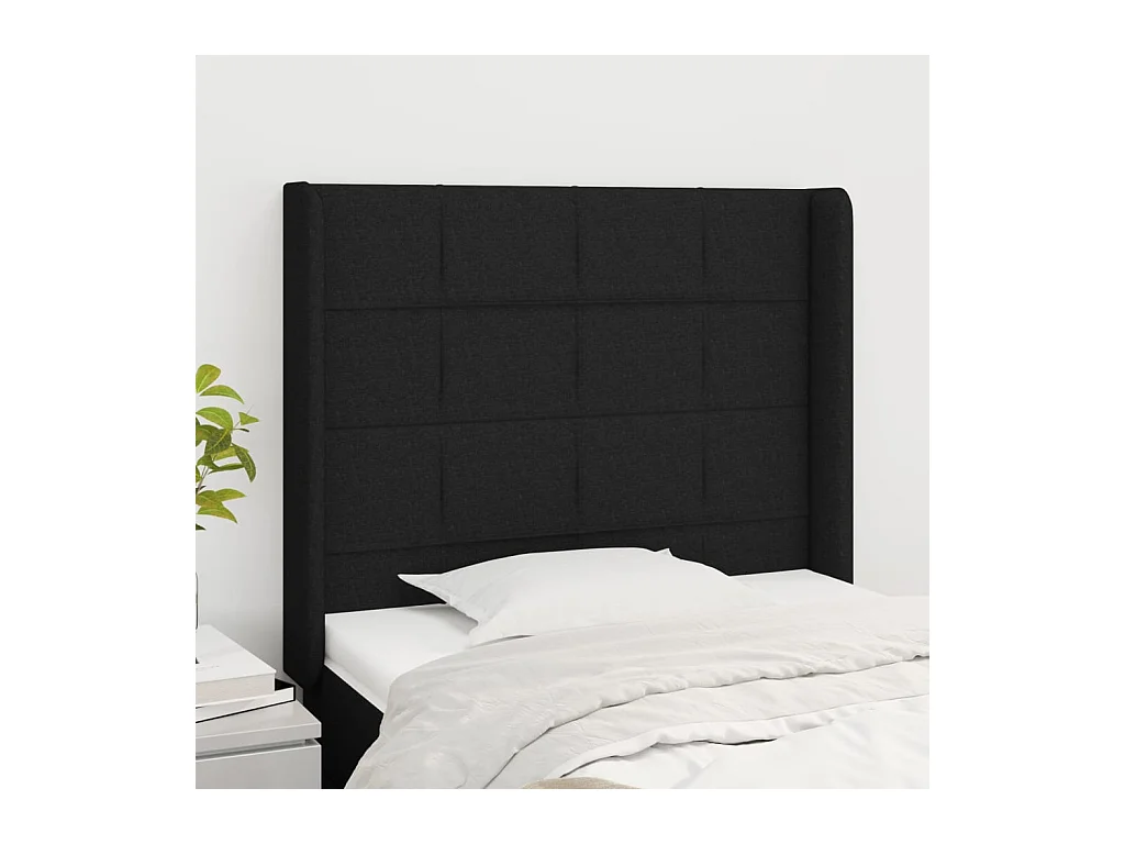 Cabecero | Cabezal de Cama | Mueble cabecero con orejas de tela negro 103x16x118/128 cm