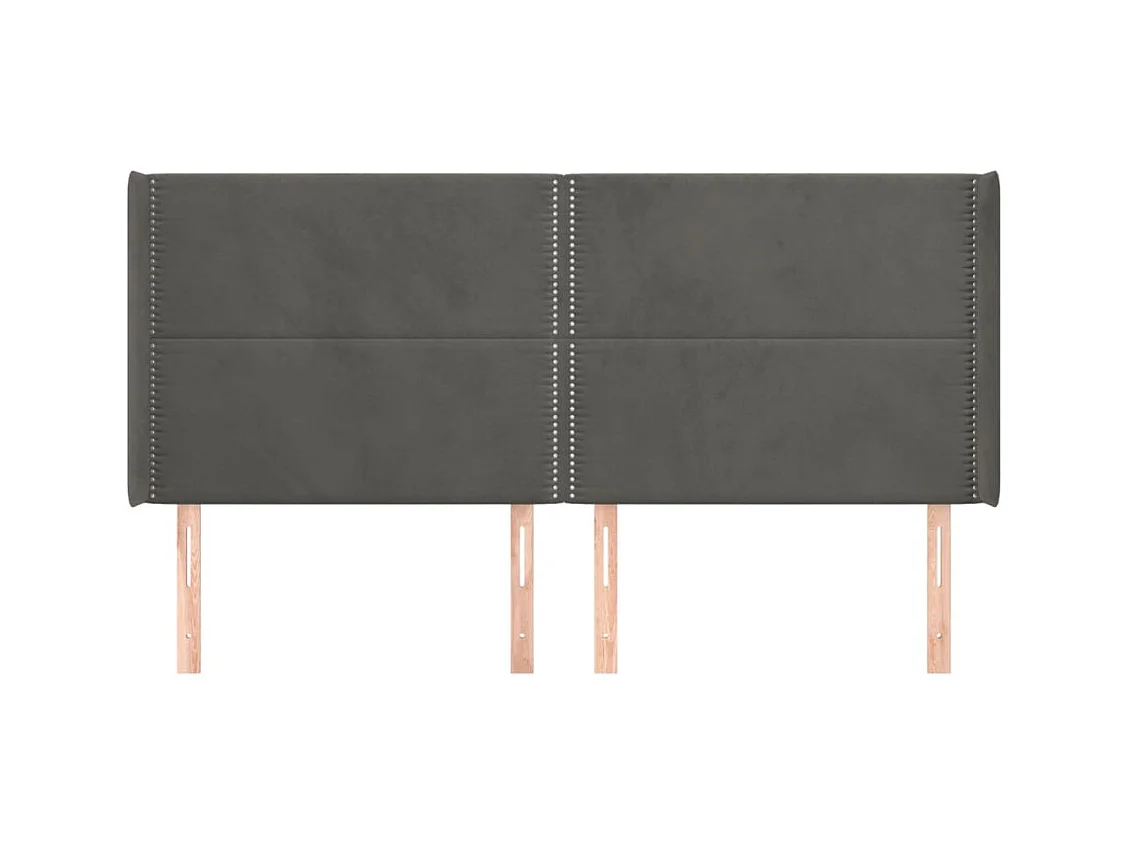 Cabecero | Cabezal de Cama | Mueble cabecero con orejas de terciopelo gris oscuro 183x16x118/128 cm