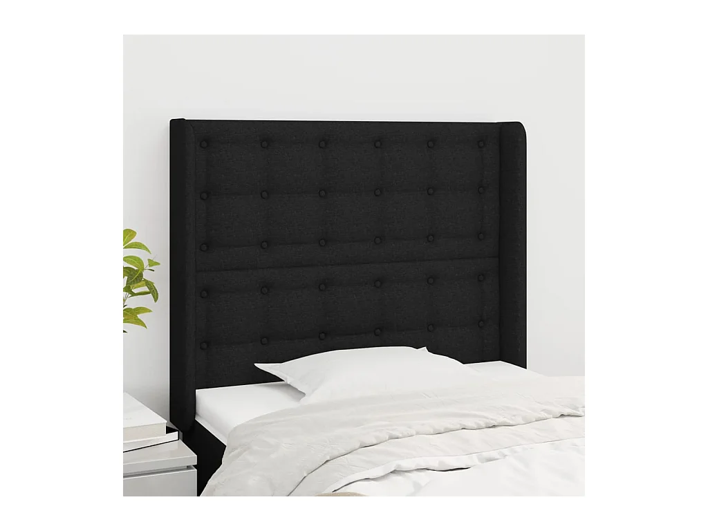 Tête de Lit | Panneau de tête pour lit Moderne avec oreilles Noir 103x16x118/128 cm Tissu
