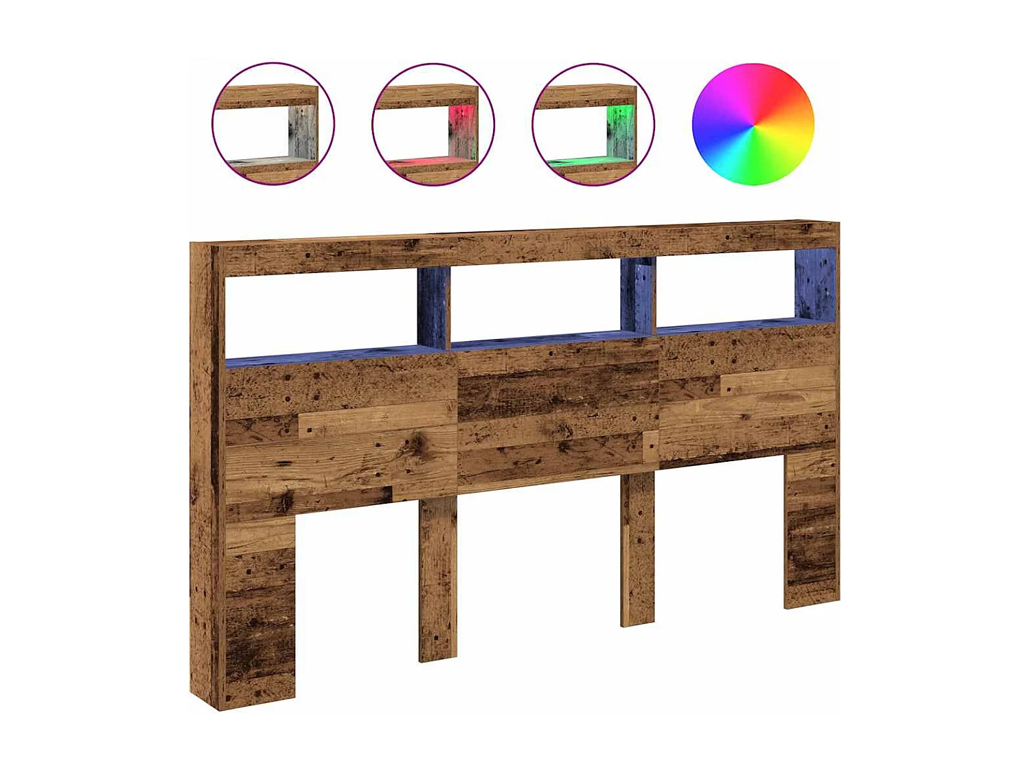 Tête de Lit avec rangement | Armoire de tête de lit avec LED vieux bois 180x17x102 cm