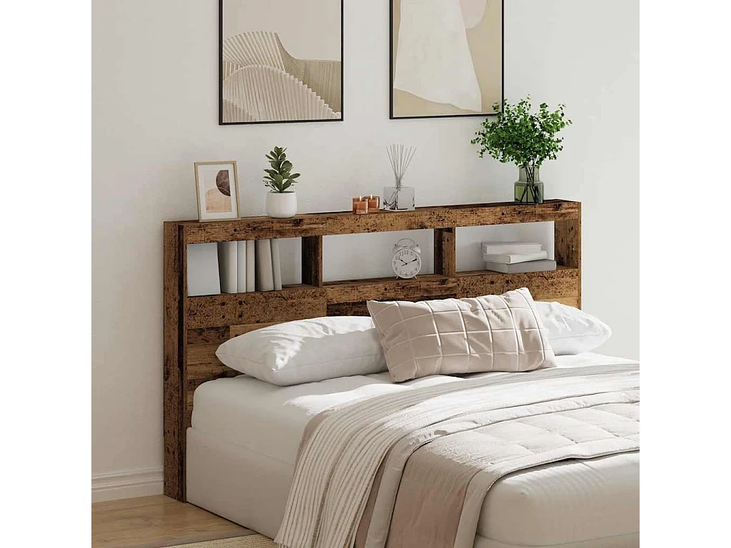 Tête de Lit avec rangement | Armoire de tête de lit avec LED vieux bois 180x17x102 cm