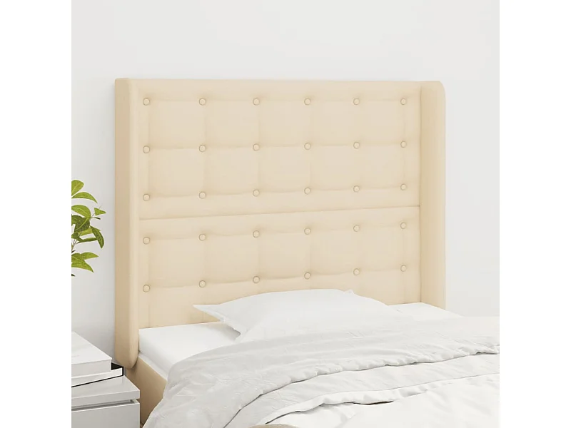 Tête de Lit | Panneau de tête pour lit Moderne avec oreilles Crème 83x16x118/128 cm Tissu