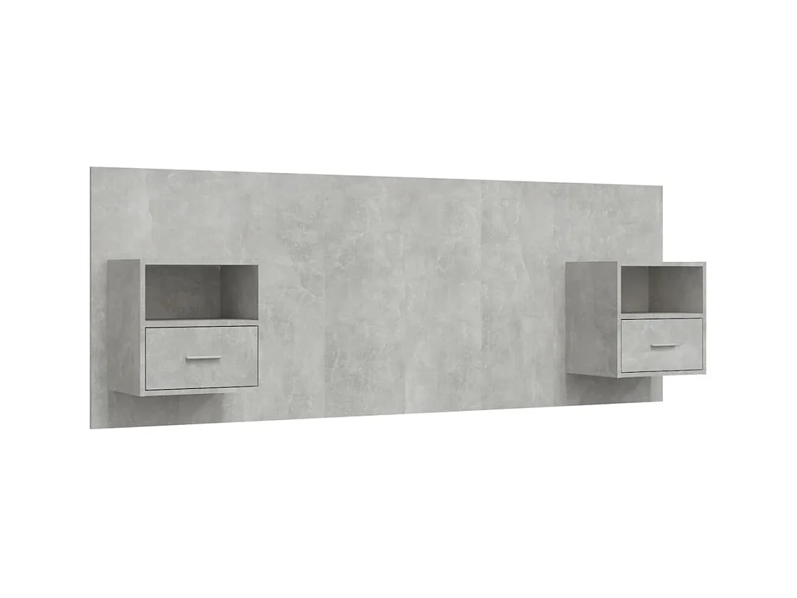 Cabecero de Cama | Cabezal de cama | Mueble de cabecero con mesitas madera contrachapada gris hormigón