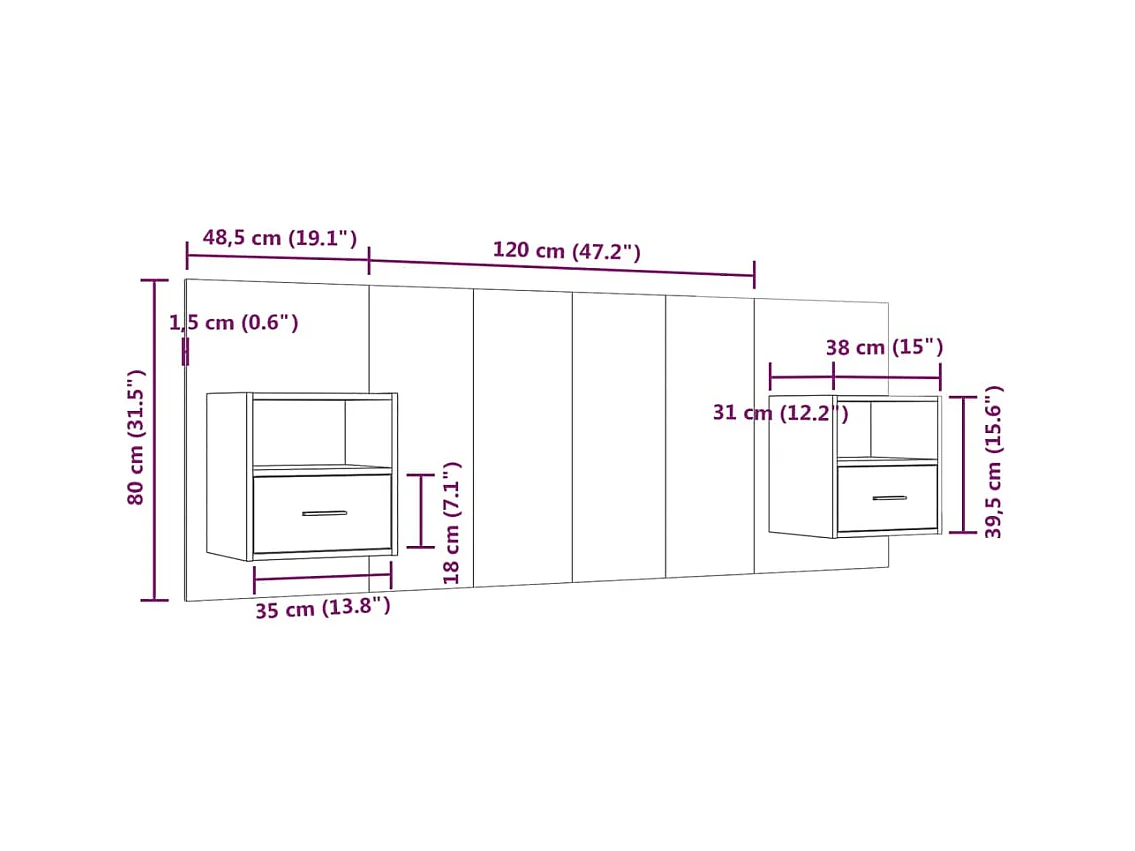 Cabecero de Cama | Cabezal de cama | Mueble de cabecero con mesitas madera contrachapada gris hormigón