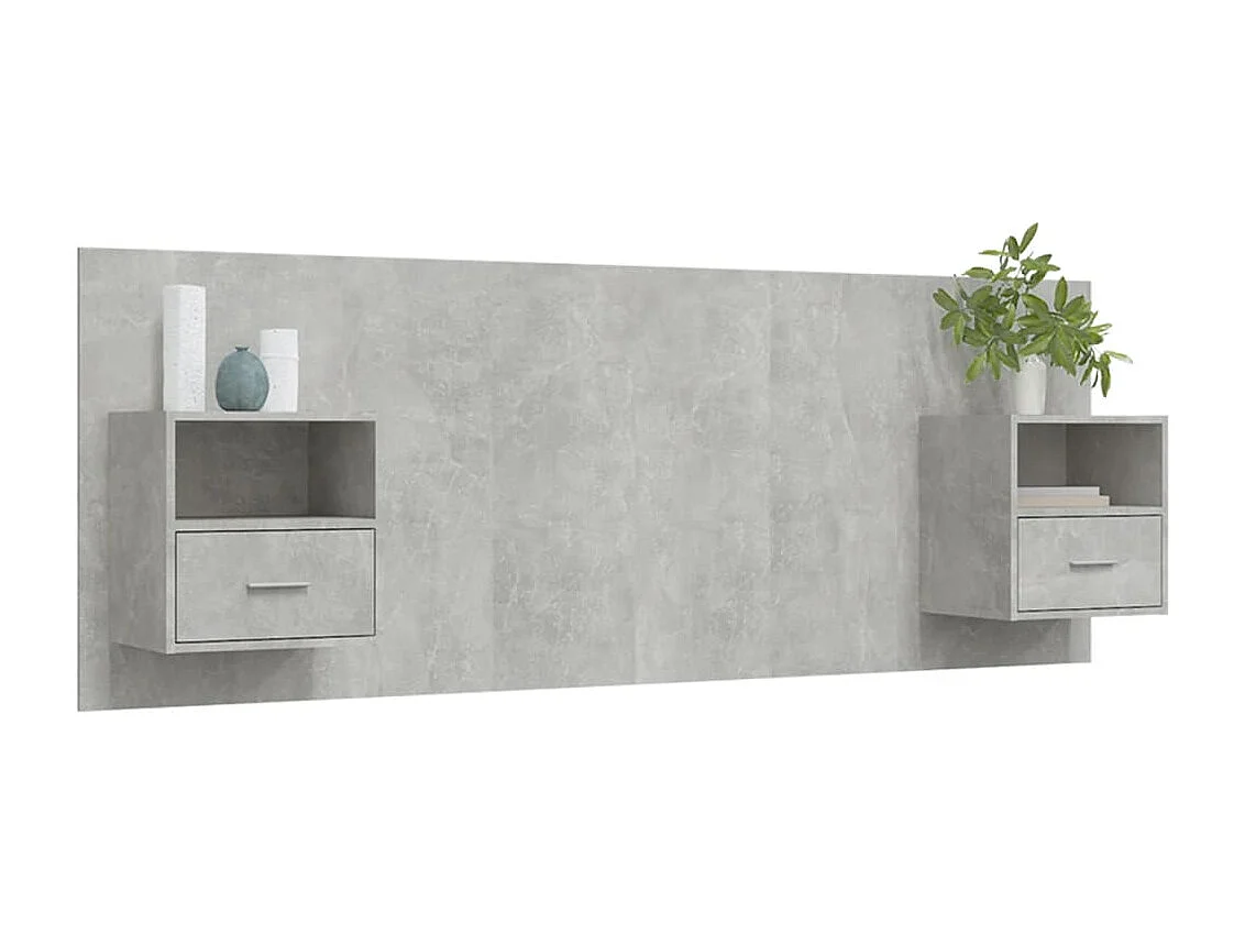 Cabecero de Cama | Cabezal de cama | Mueble de cabecero con mesitas madera contrachapada gris hormigón