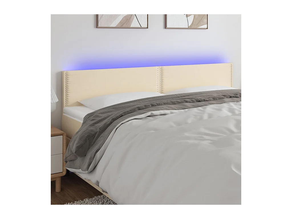 Mueble cabecero | Cabezal de cama | Cabecero con LED de tela color crema 180x5x78/88 cm