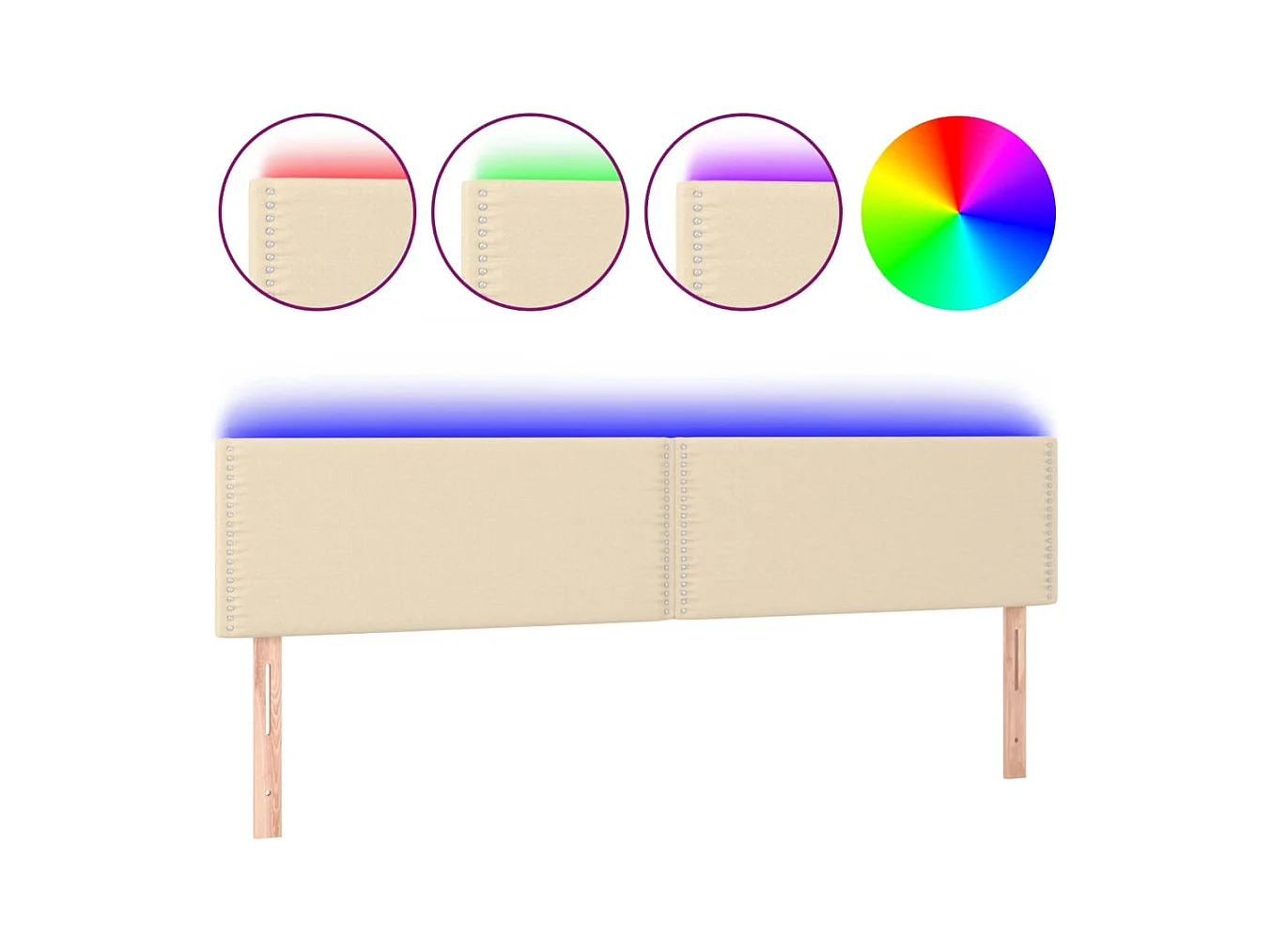 Mueble cabecero | Cabezal de cama | Cabecero con LED de tela color crema 180x5x78/88 cm