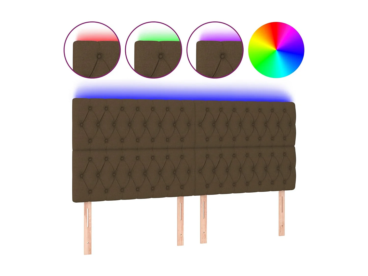 Hoofdbord | Hoofdeinde LED 180x7x118/128 cm stof donkerbruin