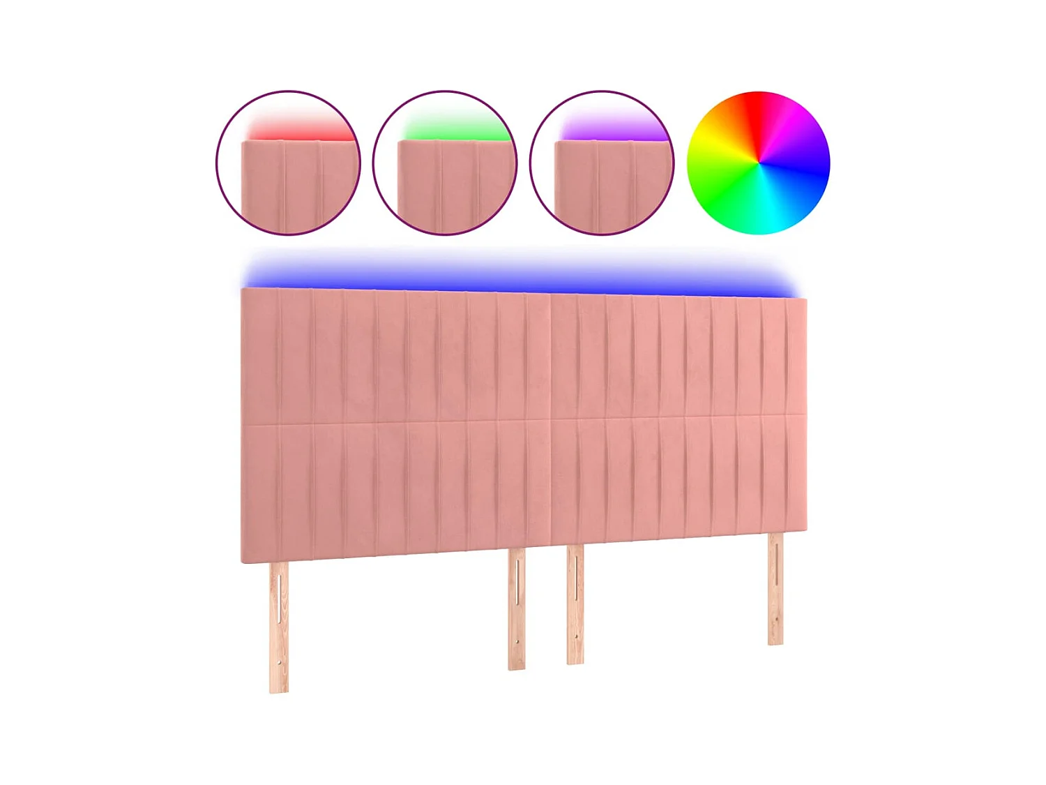 Cabecero | Cabezal de Cama | Mueble cabecero con luces LED terciopelo rosa 180x5x118/128 cm