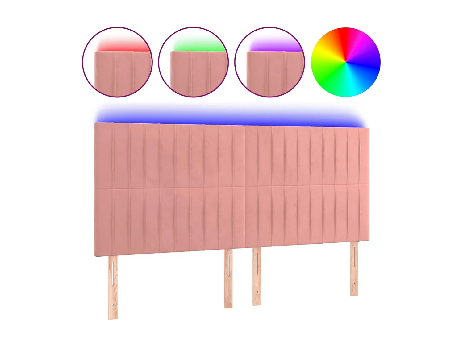 Cabecero | Cabezal de Cama | Mueble cabecero con luces LED terciopelo rosa 180x5x118/128 cm