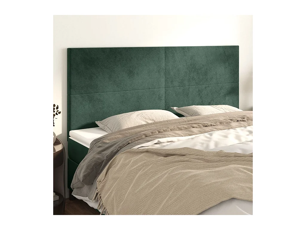 Cabeceros | Cabezal de cama | Mueble de cabecero 4 unidades de terciopelo verde oscuro 90x5x78/88 cm
