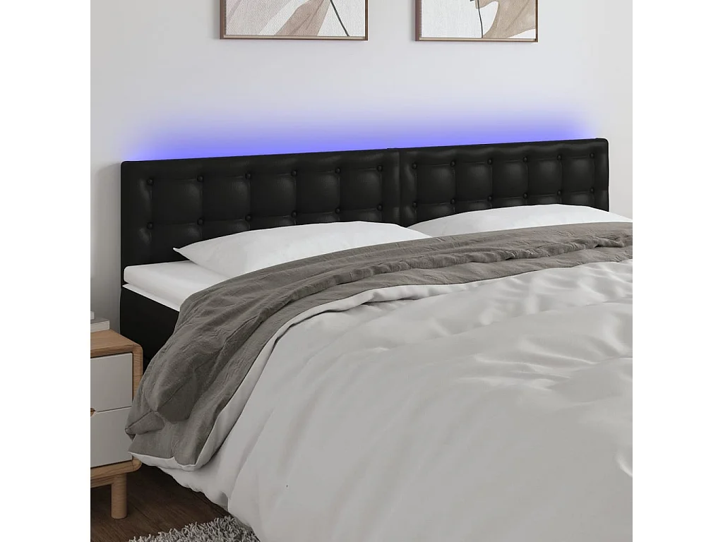Cabecero | Cabezal de Cama | Mueble cabecero con LED cuero sintético negro 160x5x78/88 cm