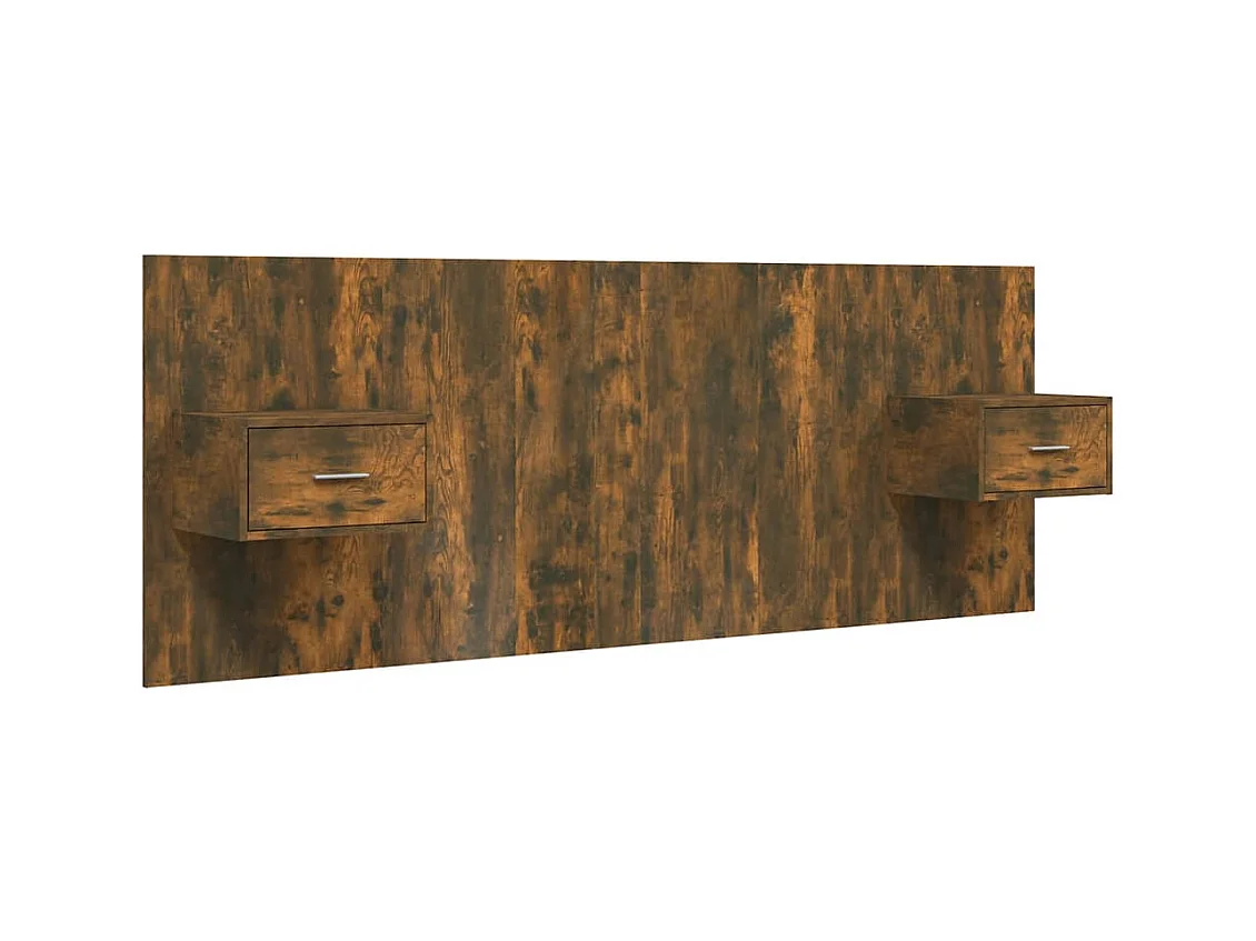 Cabecero de Cama | Cabezal de cama | Mueble de cabecero con mesitas madera contrachapada roble ahumado