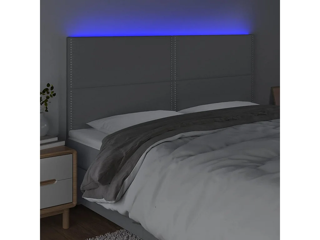 Tête de Lit | Panneau de tête pour lit Moderne à LED Gris clair 200x5x118/128 cm Tissu