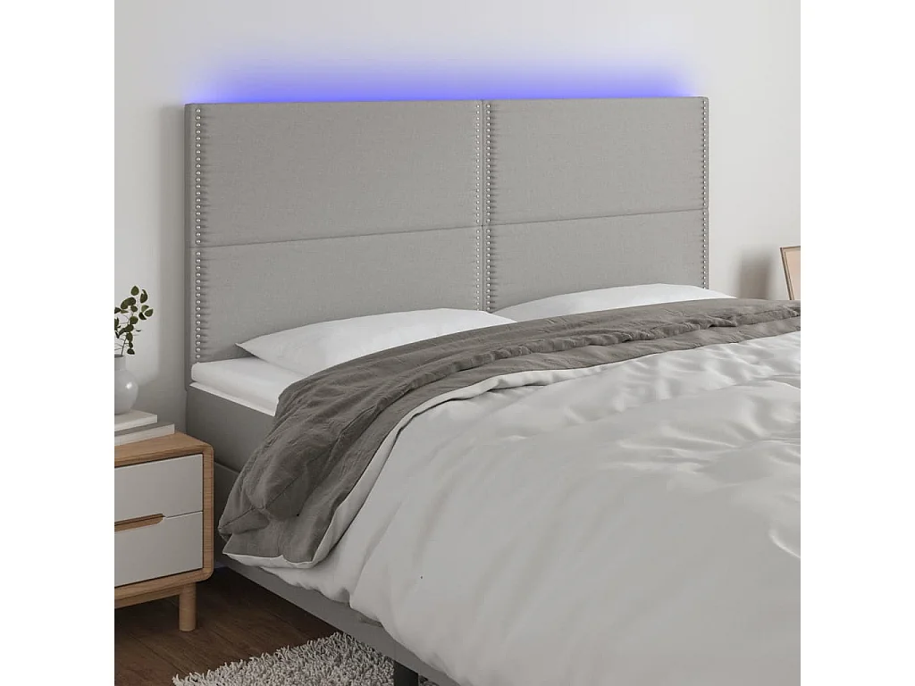 Tête de Lit | Panneau de tête pour lit Moderne à LED Gris clair 200x5x118/128 cm Tissu