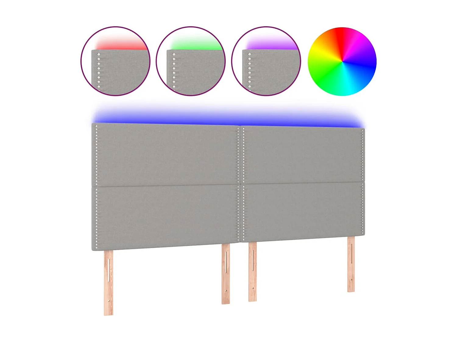 Tête de Lit | Panneau de tête pour lit Moderne à LED Gris clair 200x5x118/128 cm Tissu
