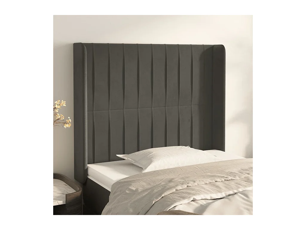 Cabecero | Cabezal de Cama | Mueble cabecero con orejas de terciopelo gris oscuro 103x16x118/128 cm