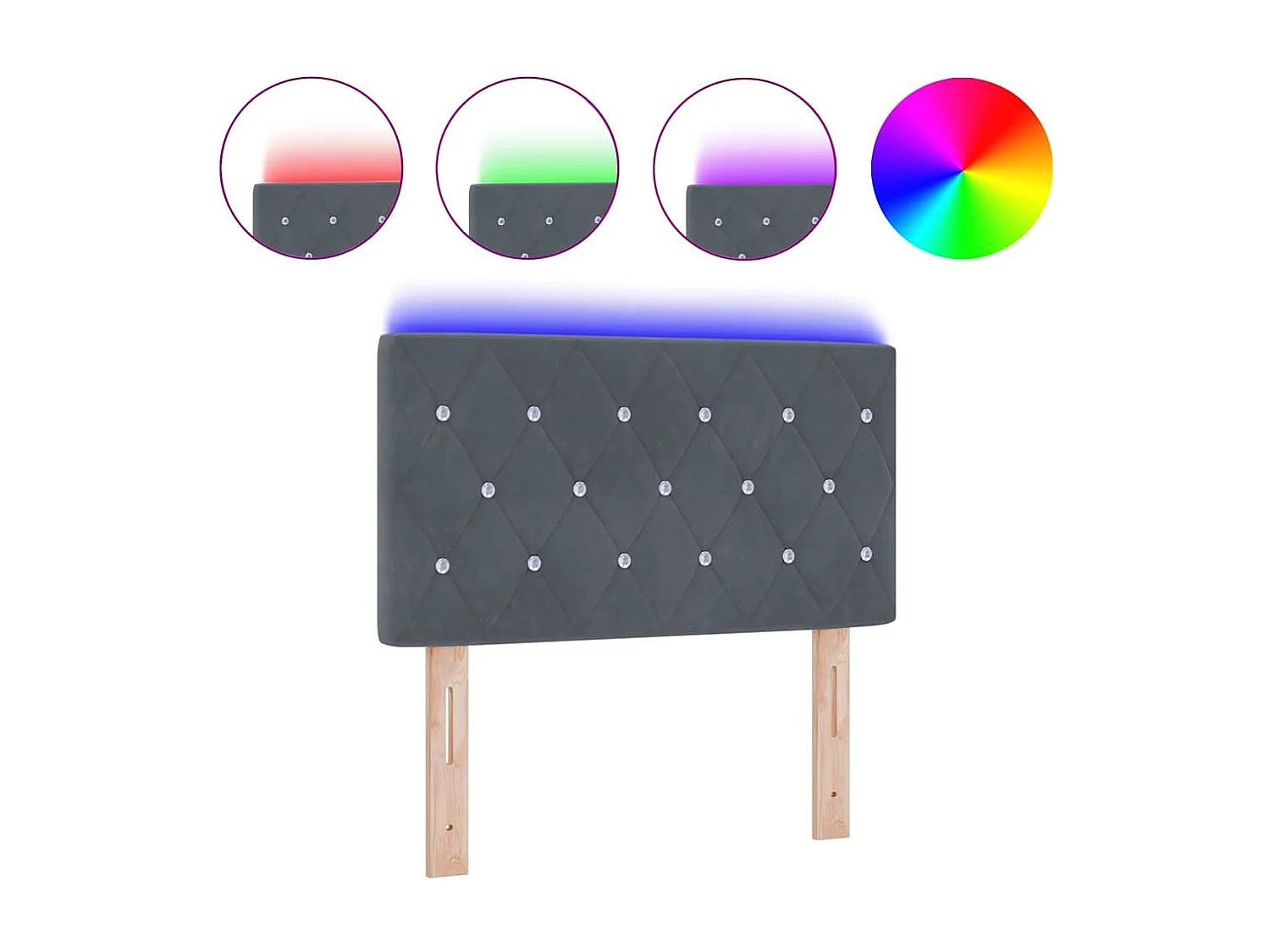 Tête de Lit | Panneau de tête pour lit Moderne LED Argyle Manuel Gris foncé 80 cm Velours