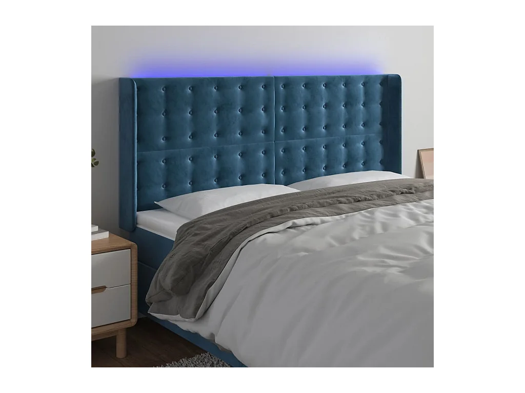 Tête de Lit | Panneau de tête pour lit Moderne à LED Bleu foncé 183x16x118/128 cm Velours