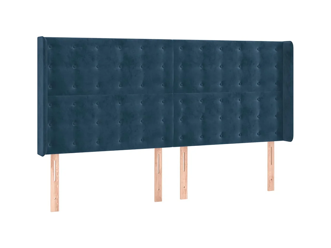 Tête de Lit | Panneau de tête pour lit Moderne à LED Bleu foncé 183x16x118/128 cm Velours