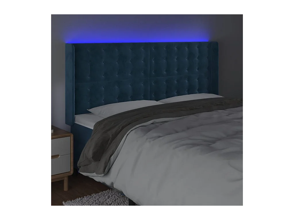 Tête de Lit | Panneau de tête pour lit Moderne à LED Bleu foncé 183x16x118/128 cm Velours