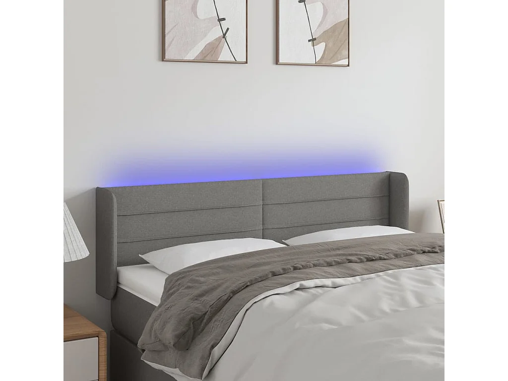Hoofdbord | Hoofdeinde LED 147x16x78/88 cm stof donkergrijs