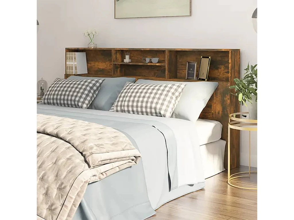 Tête de Lit avec rangement | Armoire de tête de lit Chêne fumé 200x19x103,5 cm