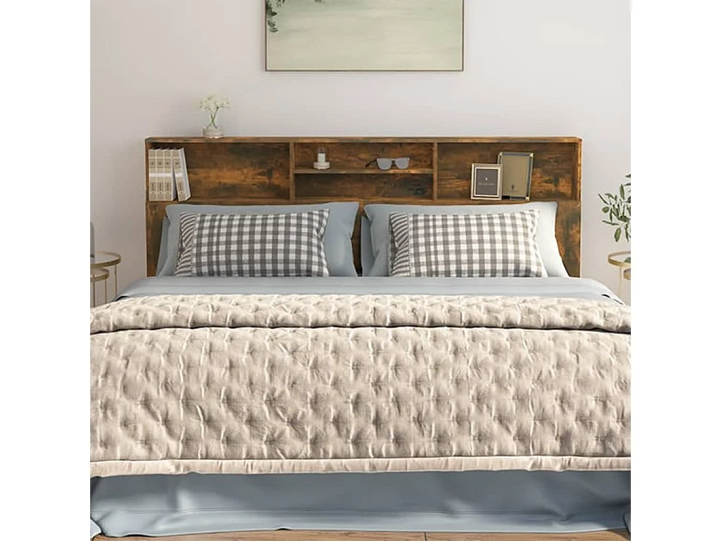 Tête de Lit avec rangement | Armoire de tête de lit Chêne fumé 200x19x103,5 cm