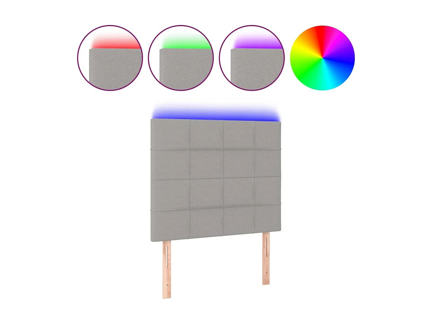 Cabecero | Cabezal de Cama | Mueble cabecero con luces LED tela gris claro 100x5x118/128 cm