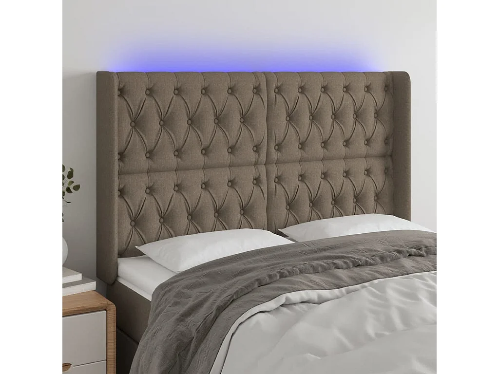 Tête de Lit | Panneau de tête pour lit Moderne à LED Taupe 163x16x118/128 cm Tissu