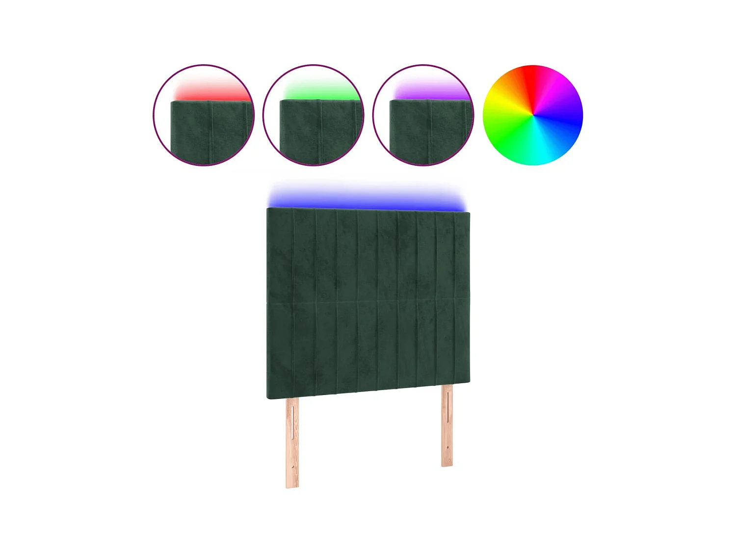 Cabecero | Cabezal de Cama | Mueble cabecero con luces LED terciopelo verde oscuro 80x5x118/128 cm