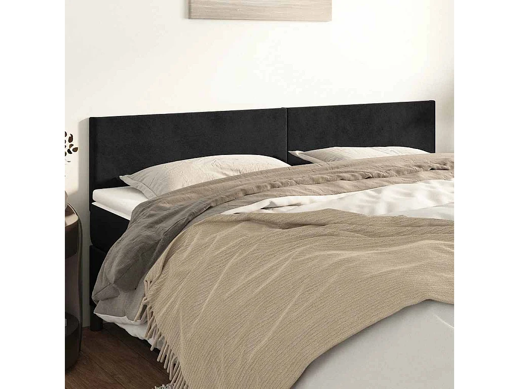 Cabeceros | Cabezal de cama | Mueble de cabecero 2 unidades de terciopelo negro 80x5x78/88 cm