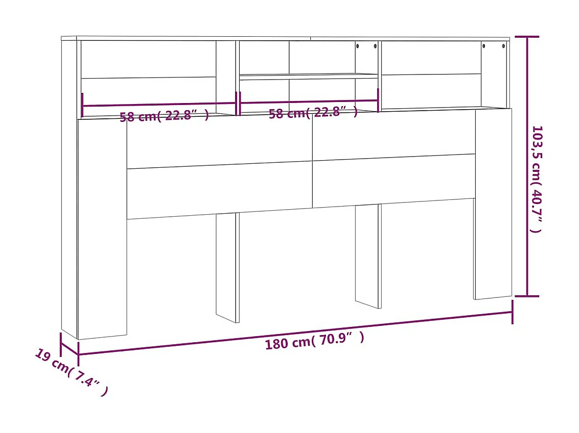 Tête de Lit avec rangement | Armoire de tête de lit Gris béton 180x19x103,5 cm