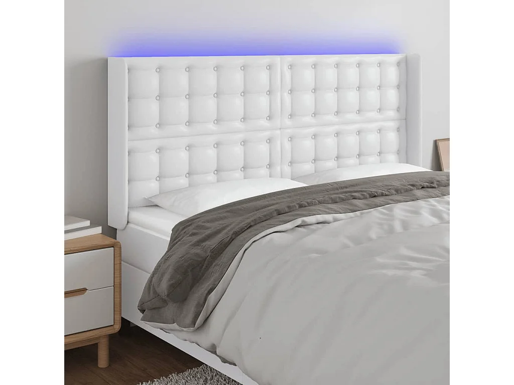 Hoofdbord | Hoofdeinde LED 147x16x118/128 cm kunstleer wit