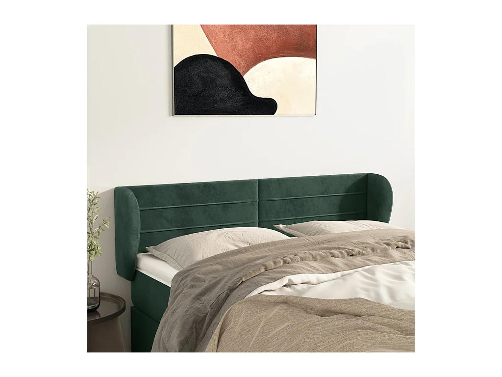 Tête de Lit | Panneau de tête pour lit Moderne avec oreilles Vert foncé 147x23x78/88 cm Velours