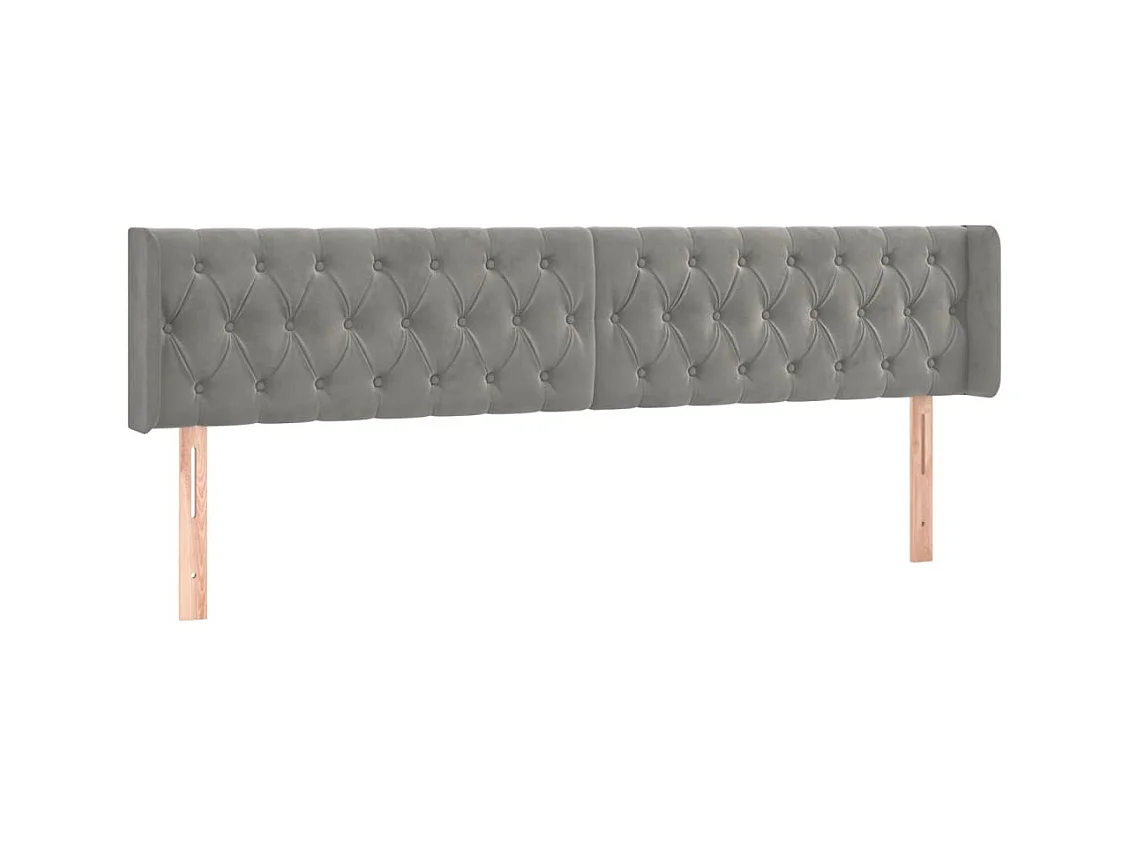 Tête de Lit | Panneau de tête pour lit Moderne avec oreilles Gris clair 203x16x78/88 cm Velours