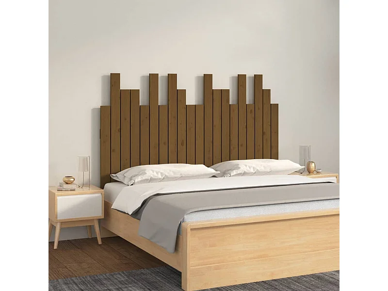 Cabecero cama | Cabezal de cama | Mueble de cabecero pared madera maciza pino marrón miel 127,5x3x80cm