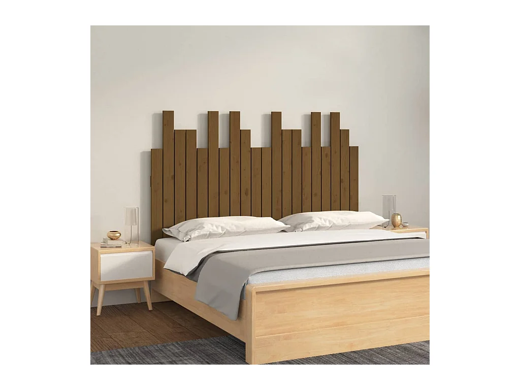 Cabecero cama | Cabezal de cama | Mueble de cabecero pared madera maciza pino marrón miel 127,5x3x80cm