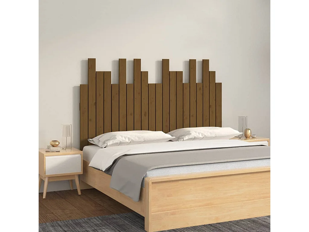 Tête de lit murale | Panneau de tête pour lit Moderne  Marron miel 127,5x3x80 cm Bois massif de pin